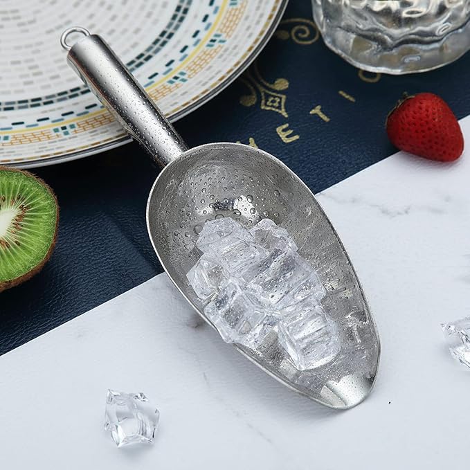 Berglander Stainless Steel Ice Scoop 6 OZ, Metal Ice Scooper For Ice Maker, Multipurpose For Candy Kitchen Bar Party Wedding Pet Animal Dog Food Scoop Beach Shovel (Silver)