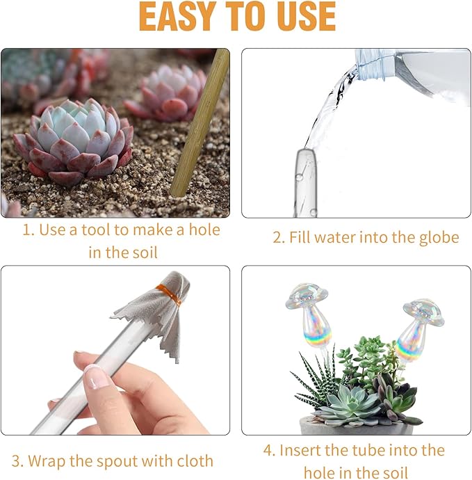 Rainbow Plant Watering Globes, Rainbow Gradient Color Plant Watering Bulb Devices,Mushroom Self Watering Spikes Iridescent, Pack of 4