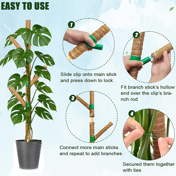 Moss Pole for Monstera Plant Support, 3 Pack 15.7'' Stackable Moss Poles for Climbing Plants, Indoor Garden Coco Coir Poles for Monstera Deliciosa, Pothos, Philodendron (15.7In x 3Pack)