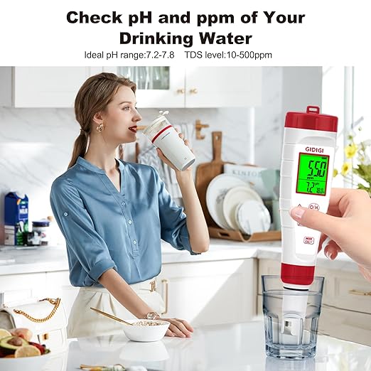 pH Tester,Digital pH Meter for Water,New Version TDS Meter for Drinking Water with Backlit Simultaneously Display 4 in 1 TDS pH EC Meter for Water Hydroponic Nutrient Solution,Pool,Home Use
