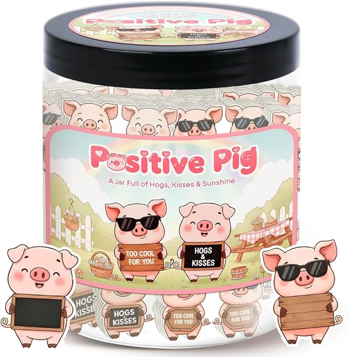 Positive Pig Jar With 60 Daily Affirmation Cards, Gifts For Sister, Daughter Birthday Gift, Pig Present For Pig Lovers Women Girls Men Teens Kids, Christmas Pig Decorations For Home, The Pink Stuff