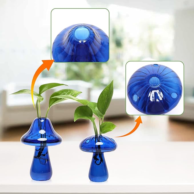 Mushroom Glass Vase Propagation Stations Flower Vases Home Decor Mushroom Planter Cute Vases Garden Decoration Set of 2