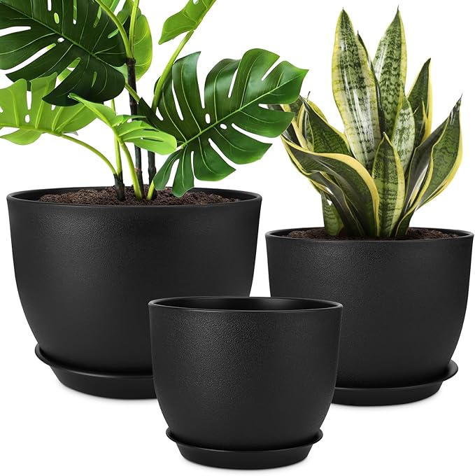 YNNICO Plant Pots 12/10/9 inch Set of 3, Flower Pots with Multi Mesh Drainage Holes, Large Planters for Indoor Outdoor Garden Plants and Flowers. (Black)