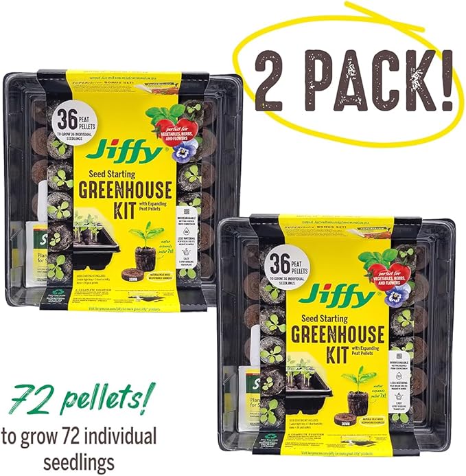 Jiffy Plant Germination Kit - Seedling Starter Trays with Seeds - 36 Cell 2 Pack - Plastic