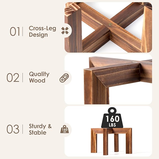 Leaf&lull Wood Plant Stand Indoor Boho Rustic Short Plant Stool Small Planter Holder Base for Multiple Plants Heavy Duty Wooden Floor Pot Riser Walnut 2 Pack