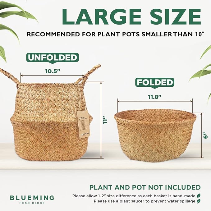 Plant Basket – Olive Tree Pot for Indoor Fake Trees, 9-10 Inch Woven Wicker Planter Baskets for Faux Artificial House Plants (Original, Large)