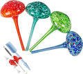 Plant Watering Globes 8"L x 3.5"D, 4Pcs Large Self Watering Planter Insert Glass Plant Watering Devices for Indoor Outdoor Plants, Mushroom Automatic Plant Waterer Watering Spikes Bulbs+Funnel &Shovel