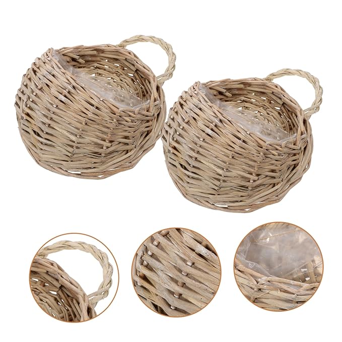 2Pcs Woven Hanging Basket Set Decorative Wall Hanging Planters for Home and Garden Vintage Style Storage Baskets Rustic Design