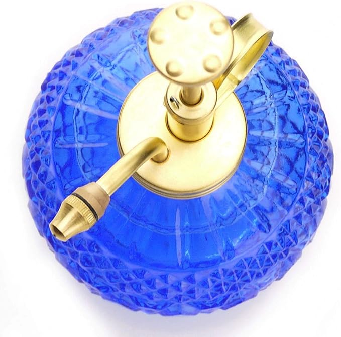 Plant Mister- Blue Color Glass Bottle & Brass Sprayer (Matt Gold)
