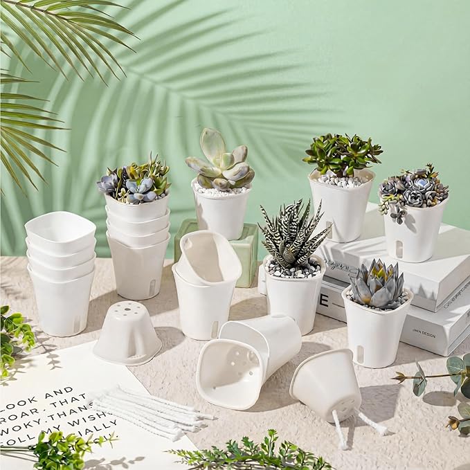 Ziliny 100 Pcs Self Watering Pots Self Watering Planters for Indoor Planters Plastic Garden Flower Pots with Level Indicator Vents for Herbs (3 Inch)