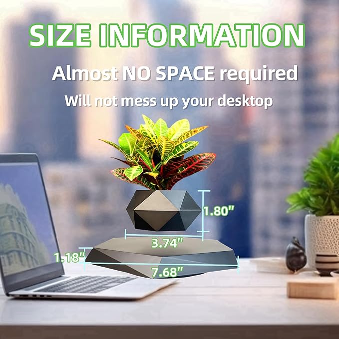 Levitating Plant Pot, Floating Plant Pot Small Floating Flower Pot, 360° Rotating Floating Pots for Plants, Floating Planter for Levitating Decor, Levitating Display Home Office Desk Decor (Black)