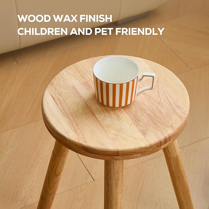 Small Round Side Table Adjustable Height Solid Wood Drink Table Indoor Tall Plant Stand Multi-Use Accent Stool-11‘’D × 20“H (Wood)