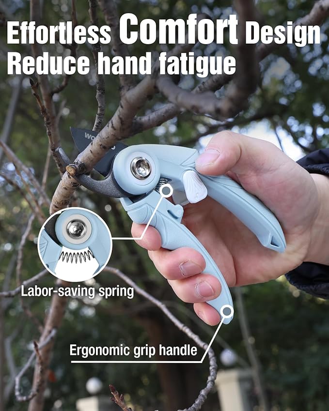 WORKPRO 6.9" Bypass Pruning Shears, Gardening Scissors with Sharp SK5 Steel Blade, Handheld Garden Floral Clippers for Rose, Plants, Flowers, Fruits Trees, Gardening Gifts for Women & Men, Blue