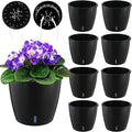 Planterhoma 6.7 Inch Self Watering Pots for Indoor Plants, 8 Packs Self Watering Planters for Orchid, Spider Plant, Devil's Ivy & African Violet, Water Indicator & Black Wick Pots, Black
