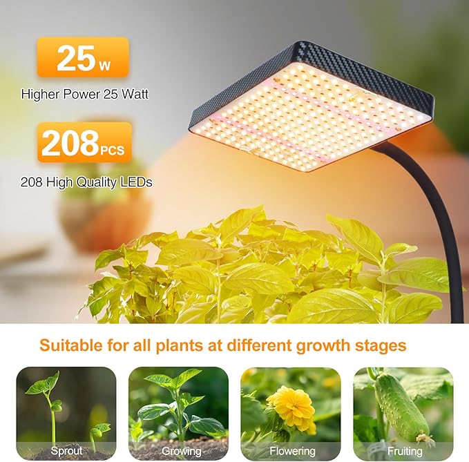 FECiDA Smart Control Desk Grow Light, Tabletop Grow Lights for Indoor Plants, Seed Starting, Bonsai, 4/8/12/16/20H Timer, 25 Watt Power Draw, Bright Enough Like A Small Sun, 16"-24" Height Adjustable