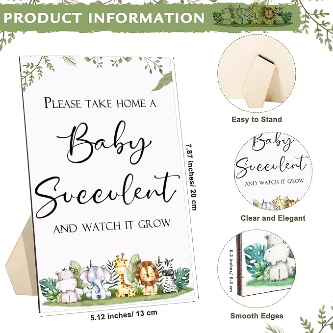Geetery 101 Pcs Succulent Baby Shower Party Favors for Guests Include 1 Wooden Table Sign 50 Kraft Succulent Pots and 50 Tags for Baby Shower Party Gifts(Woodland)