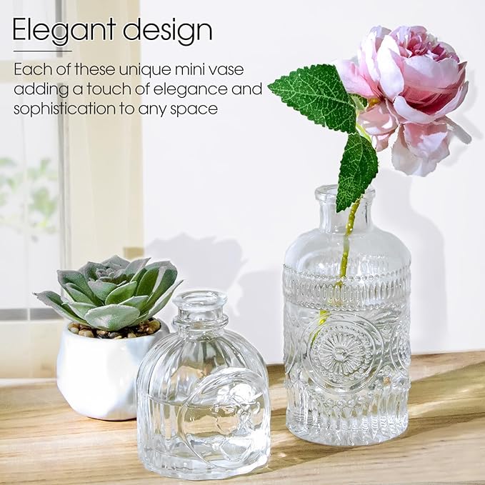 TBWIND Glass Bud Vases Set of 12, Small Vases for Centerpieces, Vintage Mini Vases for Wedding Decor, Clear Glass Bud Vase in Bulk, Office and Home Table Flower Décor