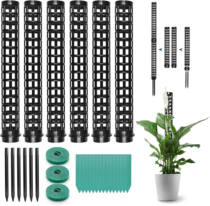 LangRay Moss Pole for Climbing Plants Monstera, Indoor Plant Supports, Plastic Moss Stick, Plant Stake for Garden, Extension Aid Climbing Rob (Black, 6pcs 10inch)