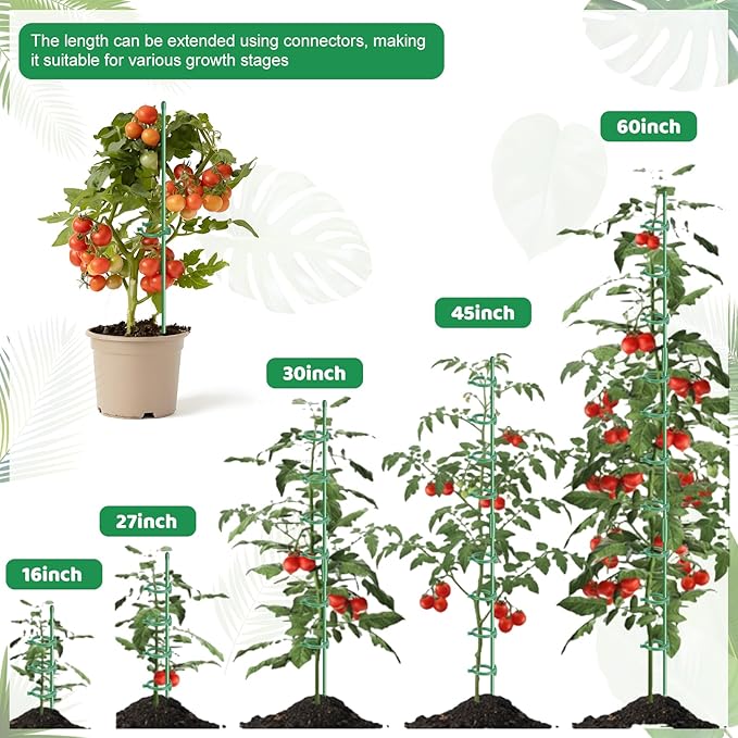 18Pcs Plant Stakes,16inch & 12inch Adjustable Plant Support Stake Plant Sticks for Indoor Outdoor Green Poles with Rings Clips & Ties for Potted Plants Monstera Tomato Orchid Flower