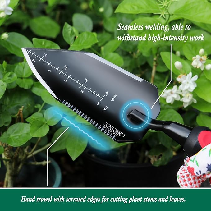 Heavy Duty Garden Trowel, Stainless Steel Pointed Hand Shovel with Non‑Slip Rubber Handle, Ideal for Digging, Weeding, Transplanting, Planting Bulbs & Soil Scooping
