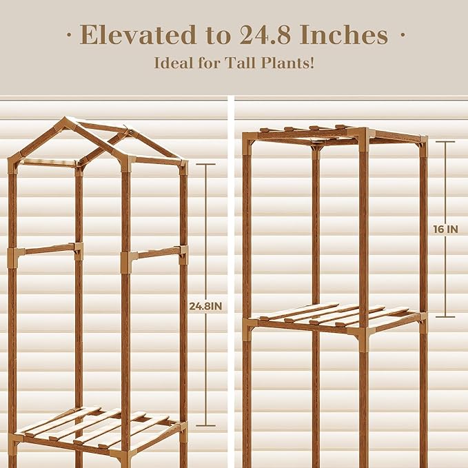 Bamworld Roof Shaped Plant Stand Indoor Outdoor 6 Tier Tall Large Wood Plant Shelf Multi Tier Flower Stands Garden Shelves Wooden Plant Display Holder Rack for Living Room Corner