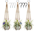 Macrame Plant Hanger 3 Pack Ceiling Plant Hanger 35'' Brown Hanging Planter Holder Boho Handmade Plant Jute Rope with 6 Hooks and Beads for Indoor Outdoor Home Balcony Decor, Fit Max 12'' Flower Pot