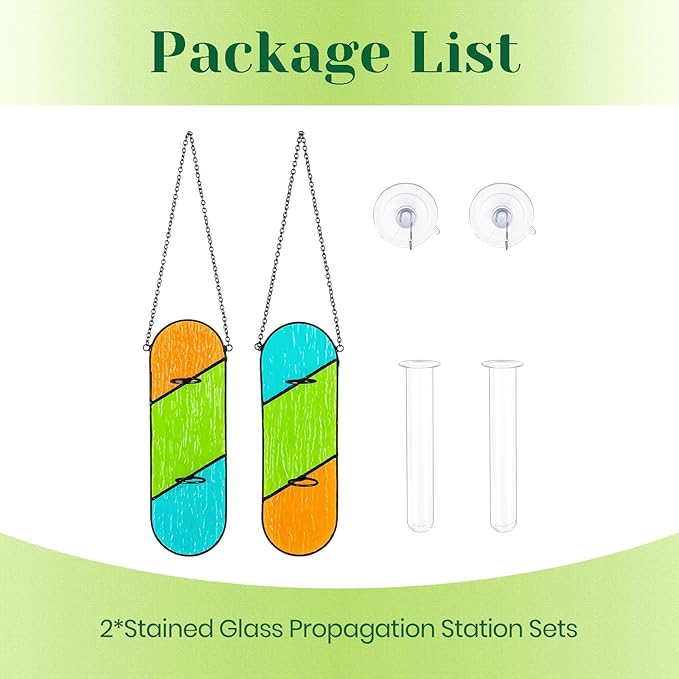 Hewory Stained Glass Plant Propagation Hanging 2 Pcs Propagation Station Planters for Window Wall Decor - Unique Hydroponic Propagated Plant Holder for Kitchen Gifts for Mom