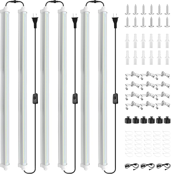 JESLED 4FT Waterproof Grow Lights for Indoor Plants, Sunlight Full Spectrum 5000K LED for Seed Starting, Seedling & Vegetables, 288W(6 X 48W,1800W Equiv), Linkable Grow Light Strip with Switch, 6P