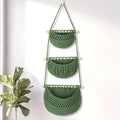 Boho Style Handwoven Rope Hanging Basket - 3-Tier Detachable Storage Organizer for Kitchen/Bathroom/Entryway, 3 Included Heavy-Duty Hooks, 7 Color Options Available (Green)