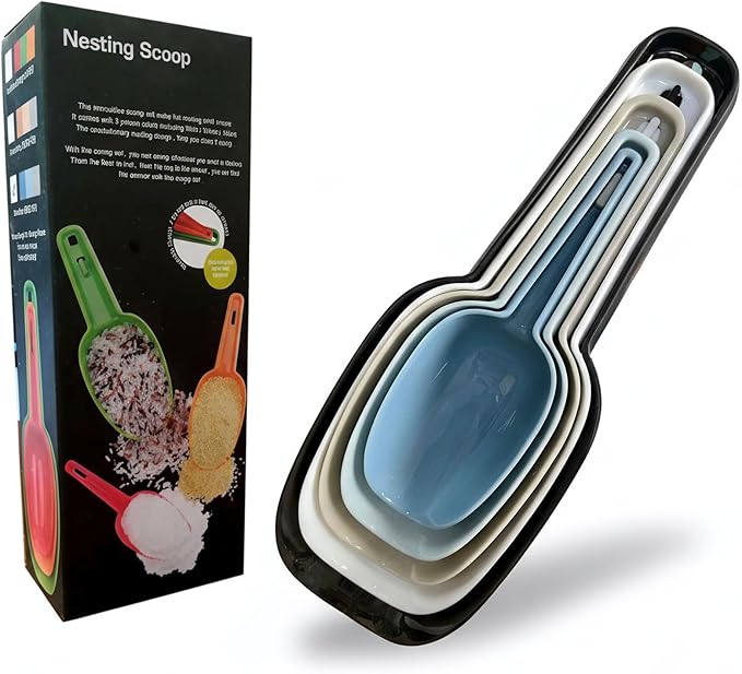 Plastic Flour Scoops, Pet Food Scoops Plastic Pack of 5, Multifunctional Dog Food Scoops with Measuring Cups, Pet Food Measuring Scoop Set