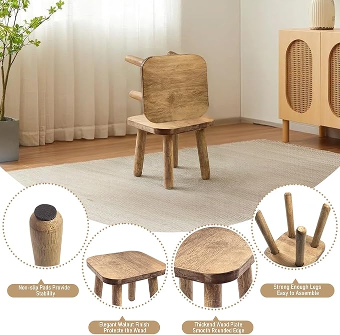 9.3 Inch Small Wooden Step Stool for Adults, Solid One Step Wood Stools Holds up to 300 Lbs, Square Plant Stand Sitting Stool Footstool for Kitchen Bathroom Living Room