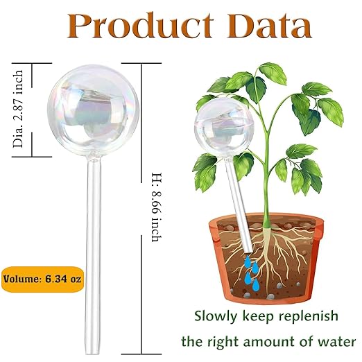 2pcs Glass Plant Watering Globes, Clear Rainbow Color Flower Self-Watering System Spikes, Automatic Plant Waterer Bulbs for Indoor & Outdoor Plants Everyday Use