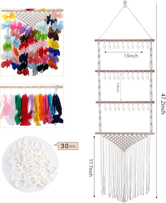 YOcity Headband Holder Organizer for Girls Baby Hair Bow Holder Hair Clips Accessory Organizer Macrame Hanging Decor for Nursery Baby Toddler Girls Room S