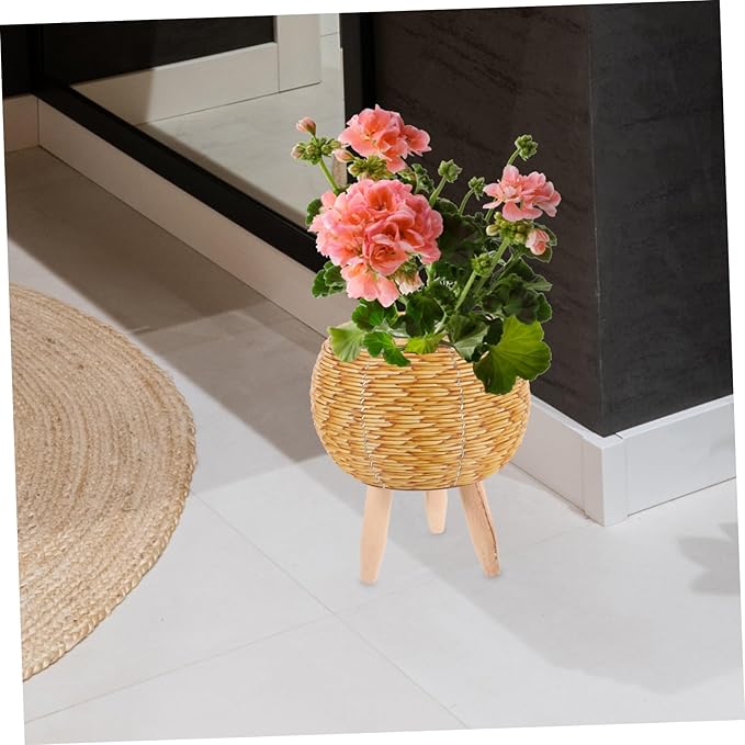 Totority Seagrass Flower Basket Stand Rattan Planter Holder Minimalist Plant Stand for Living