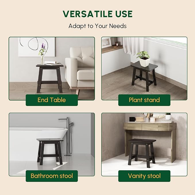 BEEFURNI Rectangular Acacia Wood Stool, Small Bench Seat, 18 Inch Stool, Wood Bathroom Vanity Bench, Plant Stand Indoor, 350 LBS Load Capacity, 1-Year Manufacturer Warranty (Black)