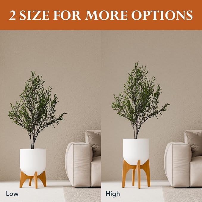 KUTE NEST Acacia Wood Plant Stand – Elegant Match for Corso/Arco Planter, Small Indoor Solid Wood Plant Holder with Golden Teak Finish for Modern Home Decor (Golden Teak, Low - Small)