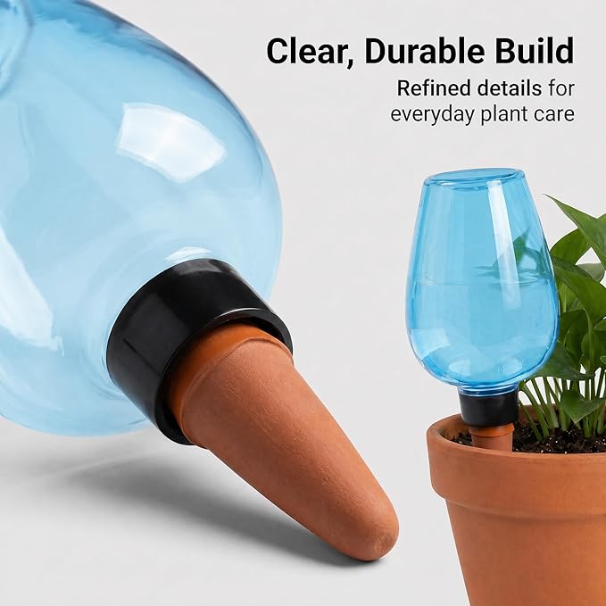 3 pcs Self Watering Globes for Indoor Plants - Top-Fill 11.8oz Blue Plant Watering Devices for Vacation, Plastic Watering Bulbs with Terracotta Spikes