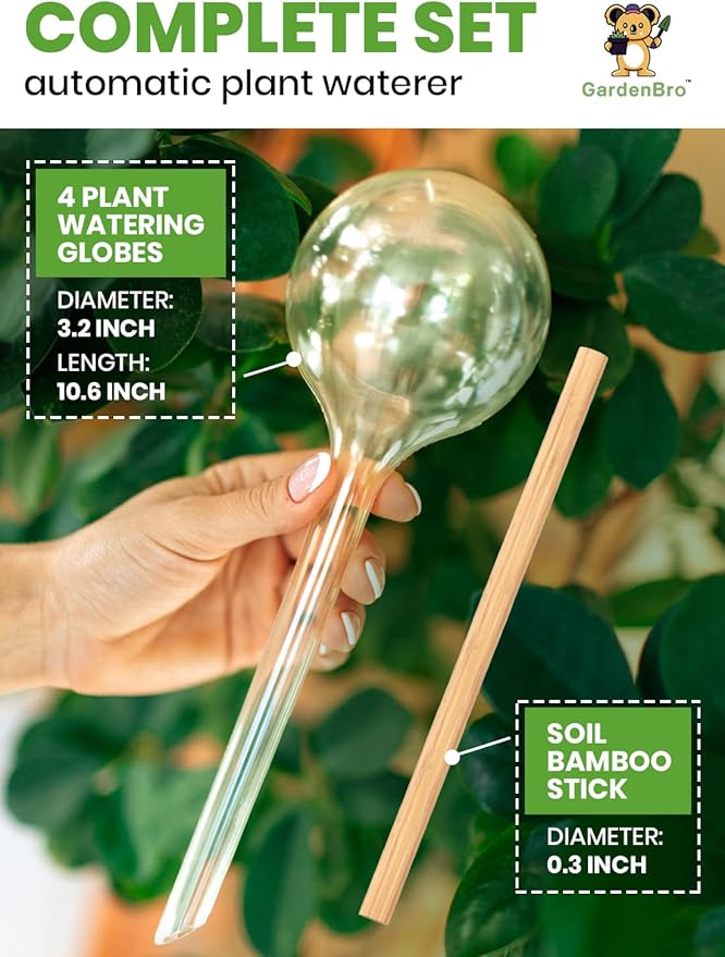 Plant Watering Globes Plastic Set of 4 - Automatic Plant Waterer Set for Indoor and Outdoor Plant Watering - Self Watering Planter Insert System with Plastic Watering Bulbs (4 pcs, Globes)