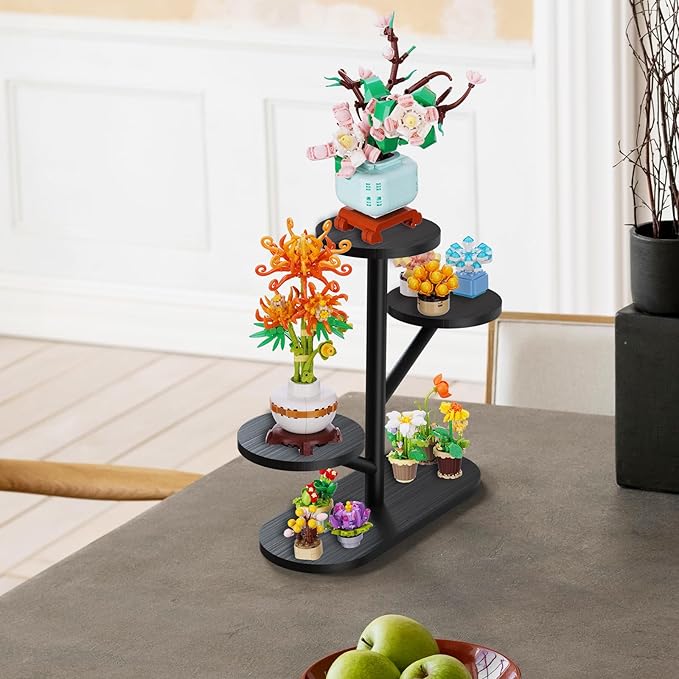 NiHome Tree-Shaped Bamboo Display Stand for LEGO Botanical Collection Sets, Multi-Tier Showcase Figurine Display Shelf Riser for Collectibles and Room Decor, Perfume Riser Holder, Tabletop Plant Stand
