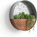 Topadorn Metal Flower Pot Hanging Planter Flower Pot Galvanized Metal Container Wall Pocket Garden Bucket for Indoor or Outdoor Balcony Patio, Round 8"