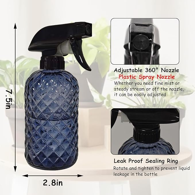 YYTSGG Glass Plant Mister Bottle, 13.5oz Refillable Water Spray Bottle with Adjustable Mist Nozzle for Indoor Flowers, Outdoor Gardening, Cleaning, Hair and Pets Care(Grayish Blue)