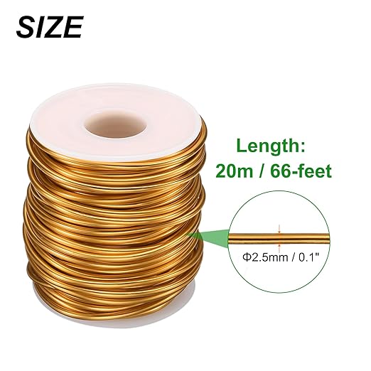 HARFINGTON Bonsai Wire Anodized Aluminum Training Wire Roll 2.5mm/10 Gauge 66ft Length Bendable Bonsai Tree Wire for Garden, Horticulture, Landscape, Planting, Golden