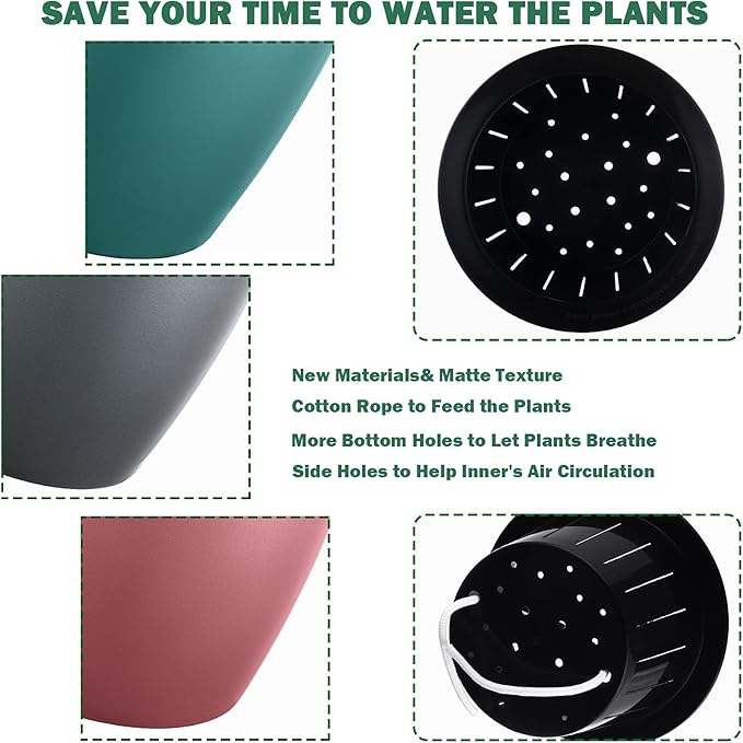 Planterhoma 6.7 Inch Self Watering Pots for Indoor Plants, 6 Packs African Violet Pots, Black Wick Pot with Drainage Holes, Self Watering Planters for Orchid, Devil's Ivy, Blue/Rose Gold