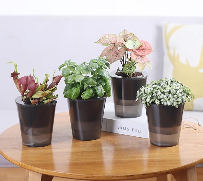 Oliz Self Watering Planter 8 Pcs,4.3 Inch Flower Plant Pot with Inner Pot, Indoor Self Watering Planter Pot for Herbs, Flowers