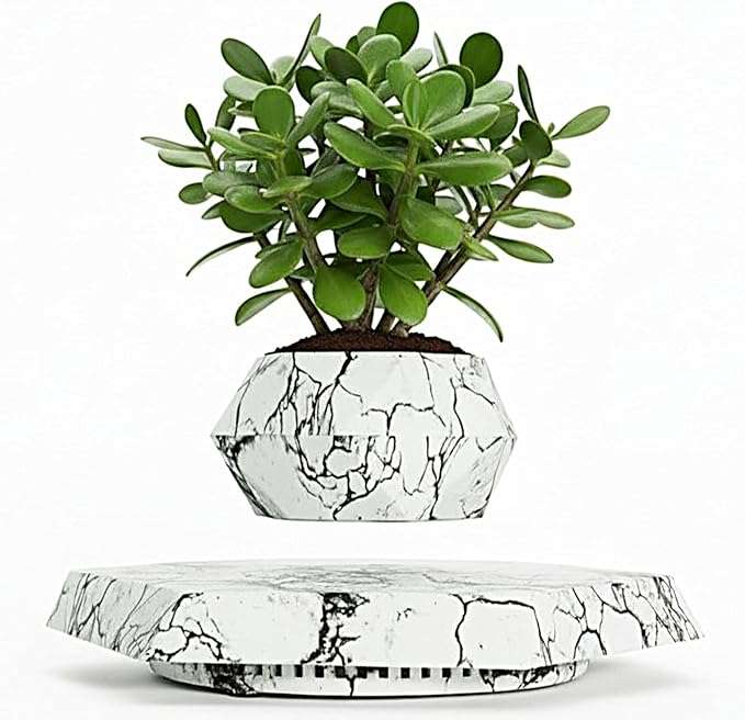 Marble Nursery Pot - Floating Planter for Succulents, Indoor Decor, 360° Sunlight Exposure (9.45 x 9.85 x 7.09 inches)