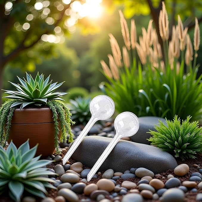 Plant Watering Globes, 2Pcs Plastic Plant Automatic Water Bulbs Flower Self Feeder Balls Irrigation Device Auto Waterer Planter Insert Stakes for Indoor Outdoor Garden Potted