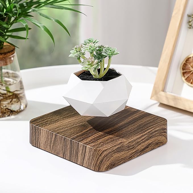 Magnetic Levitation Flower Pot Planters, Floating Plant Home Desk Decor, Unique Magnetic Rotation Design for Indoor Potted Plants