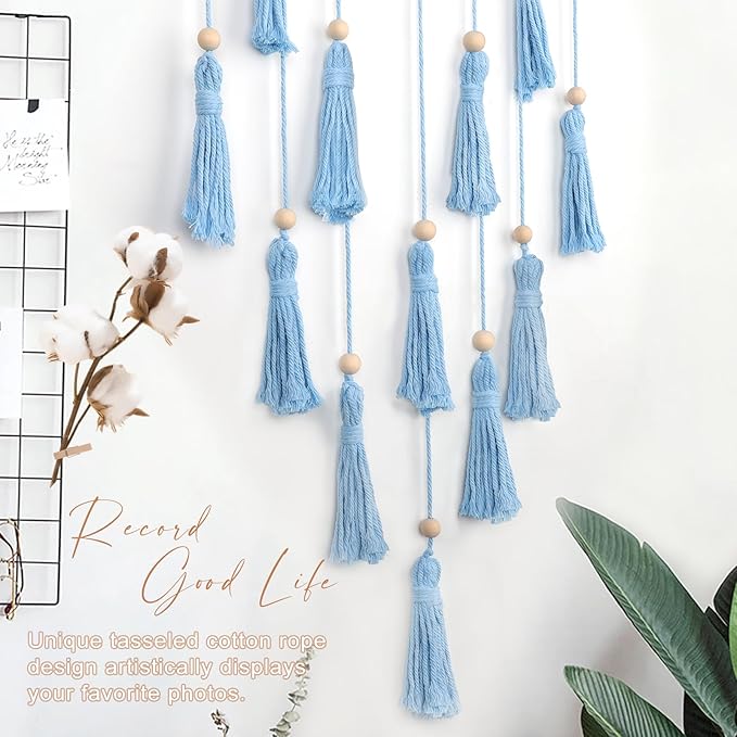 ANROYE Macrame Hanging Photo Display, Picture Holder with 30 Clips for Bedroom Wall, Polaroid Boho Gallery Hangers with LED Light String, Room Decor Gifts for 10 11 12 13 14 Year Old Teen Girl
