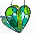 QLCBELOVE Stained Glass Plant Propagation Station, Handmade Suncatchers Window Hanging Decor, Hanging Hydroponic Planter Terrarium with 2 Glass Tubes for Home & Garden Decor, Green, Indoor Outdoor