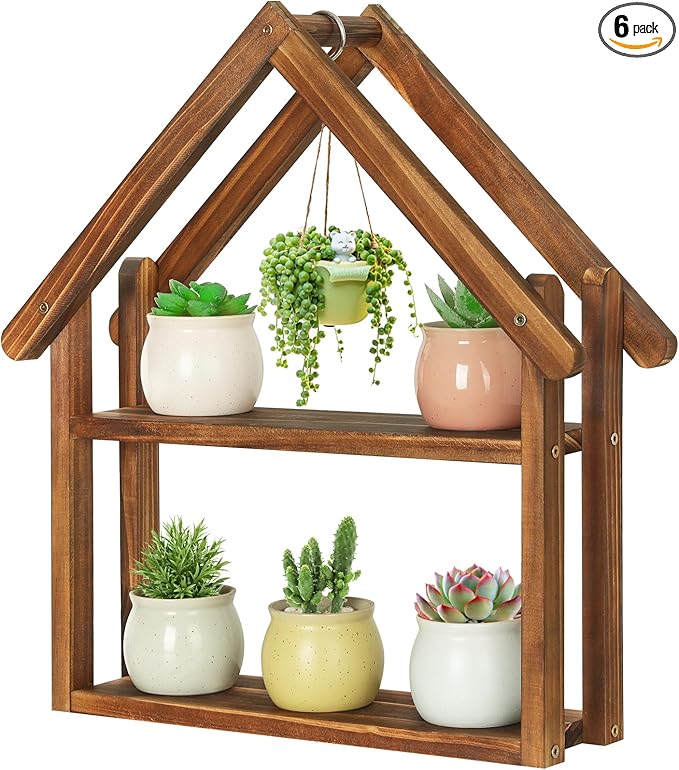Jotsport 2 Tier Windowsill Plant Stand Small House Wood Plant Shelf Desktop Succulents Holder for Kitchen Living Room Office